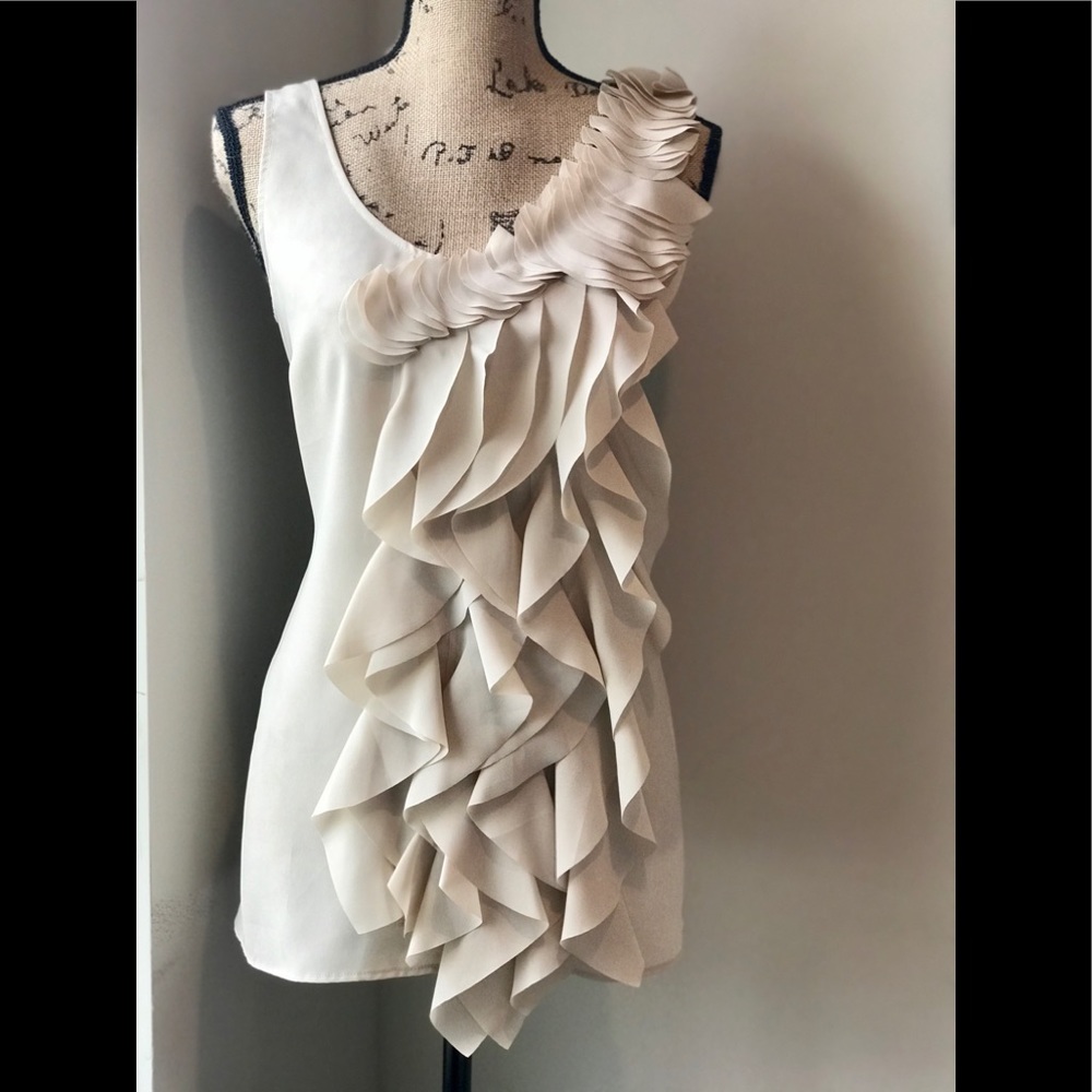 New York & Company cream fringe dressy top.